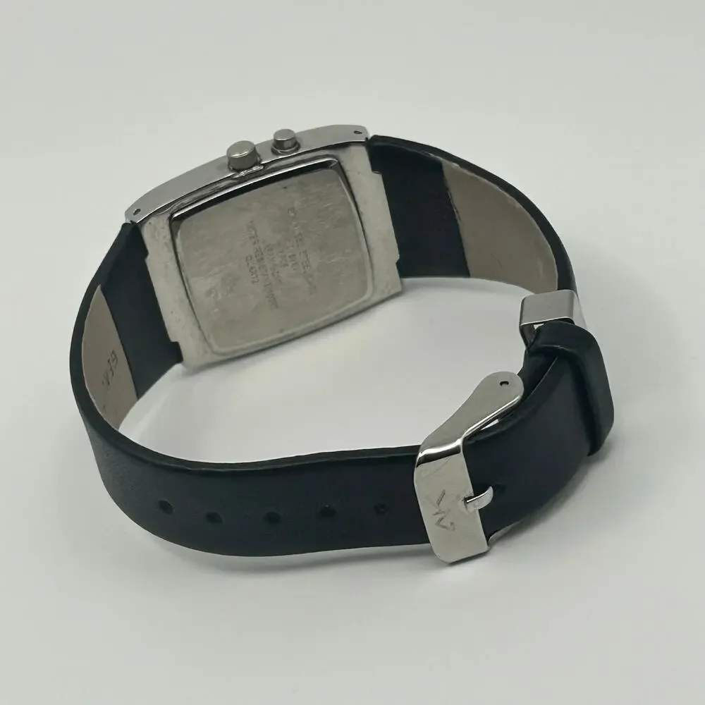 Anne Klein Steel Silver Black Leather Women’s Watch, 29mm Working New Battery